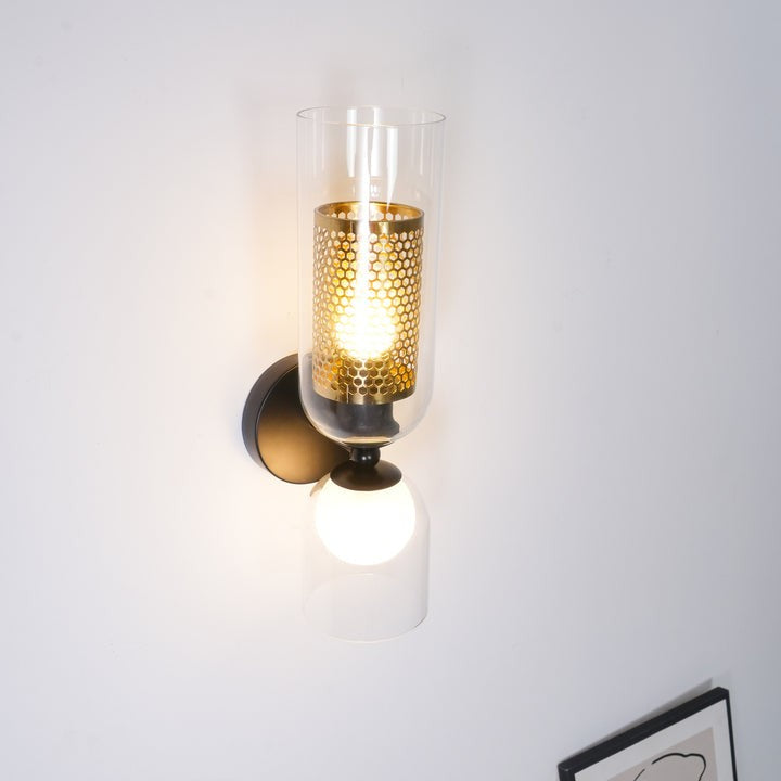Adjustable Dual-Head Black Glass Wall Sconce