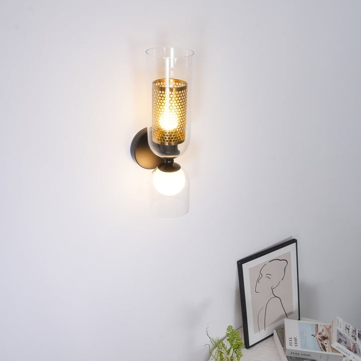 Adjustable Dual-Head Black Glass Wall Sconce