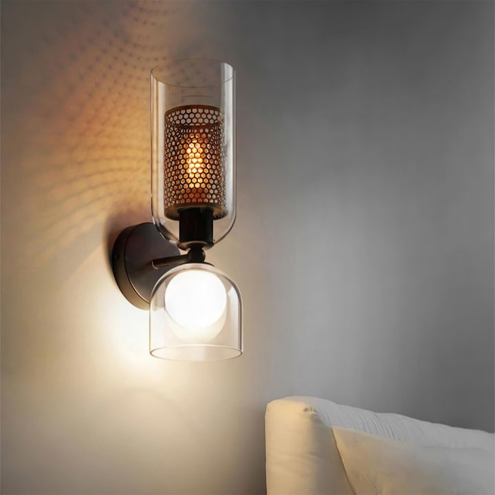 Adjustable Dual-Head Black Glass Wall Sconce