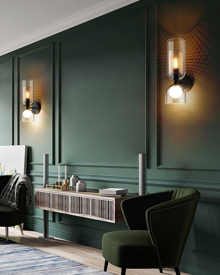 Adjustable Dual-Head Black Glass Wall Sconce