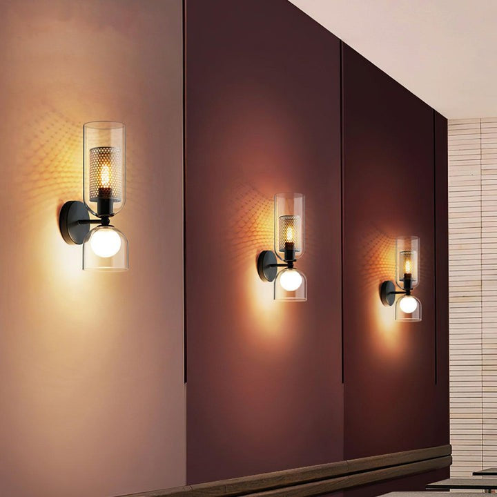 Adjustable Dual-Head Black Glass Wall Sconce