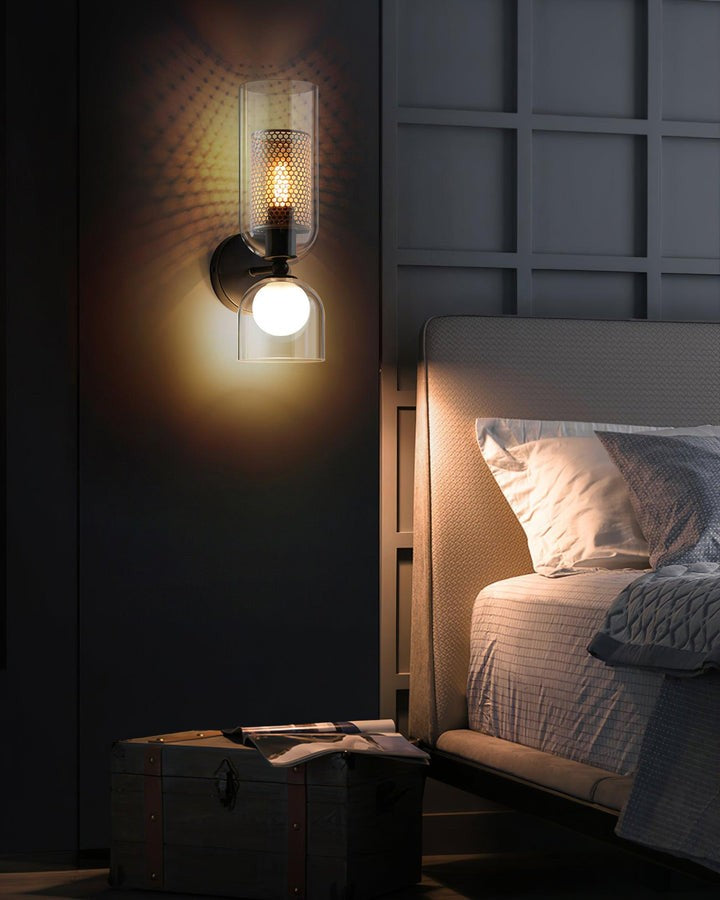 Adjustable Dual-Head Black Glass Wall Sconce