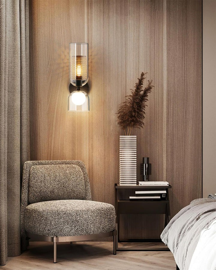 Adjustable Dual-Head Black Glass Wall Sconce