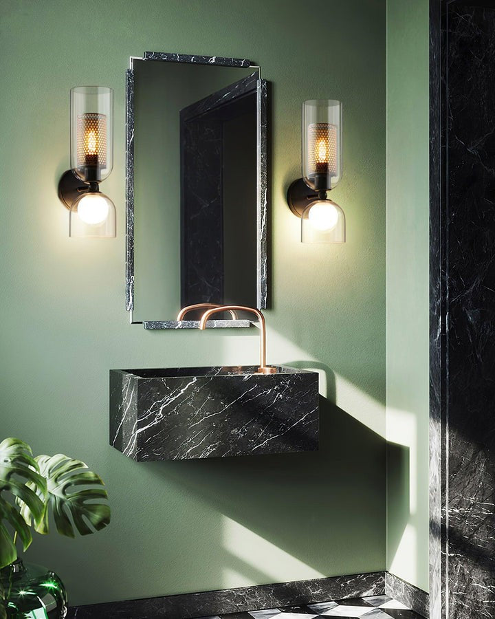Adjustable Dual-Head Black Glass Wall Sconce