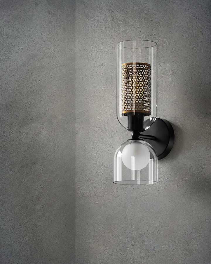 Adjustable Dual-Head Black Glass Wall Sconce