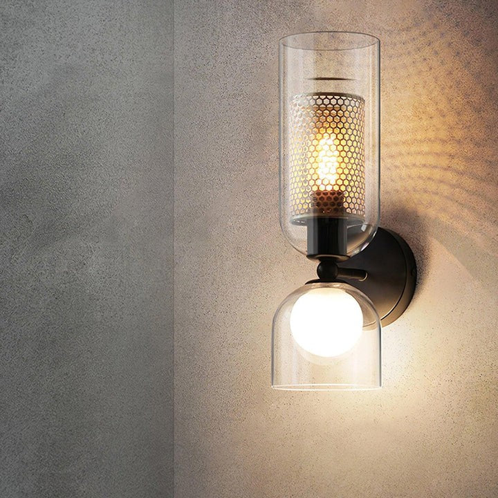 Adjustable Dual-Head Black Glass Wall Sconce