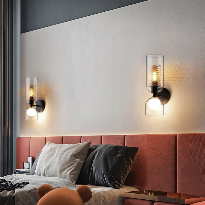 Adjustable Dual-Head Black Glass Wall Sconce