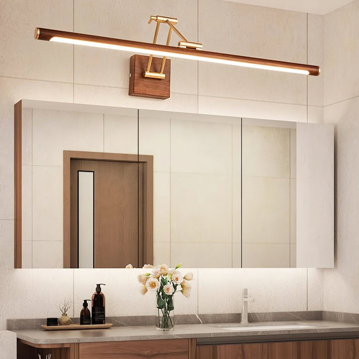 Adjustable Walnut Finish Linear LED Wall Light