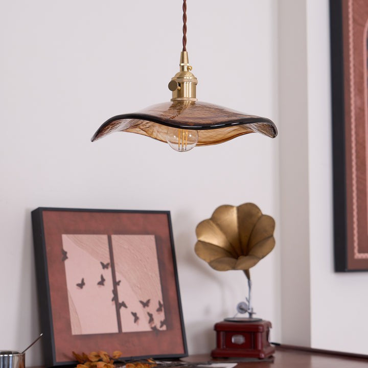 Amber Glass Flower Petal Swag Pendant Light