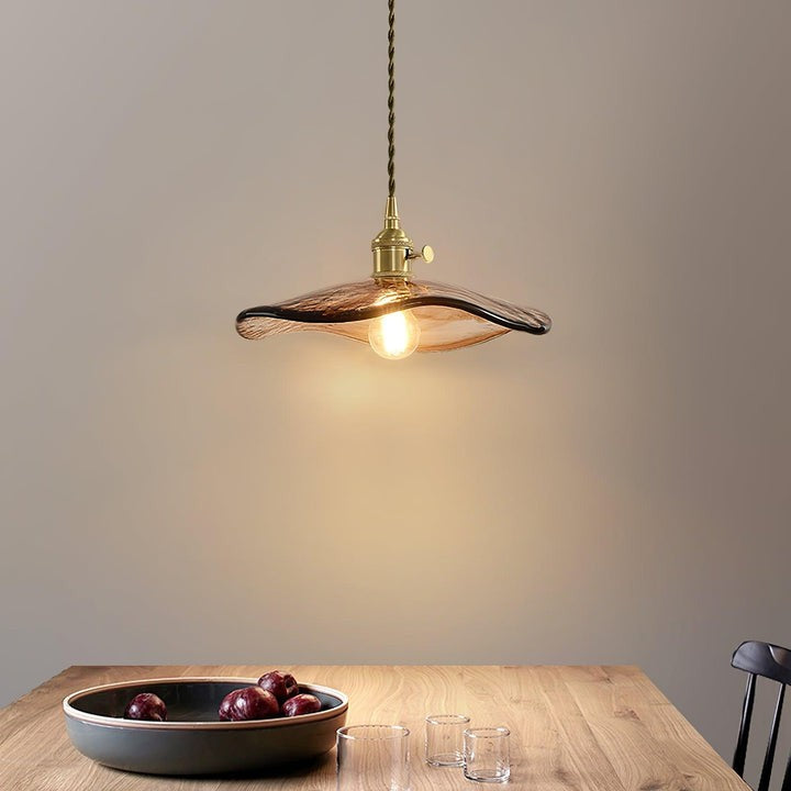 Amber Glass Flower Petal Swag Pendant Light