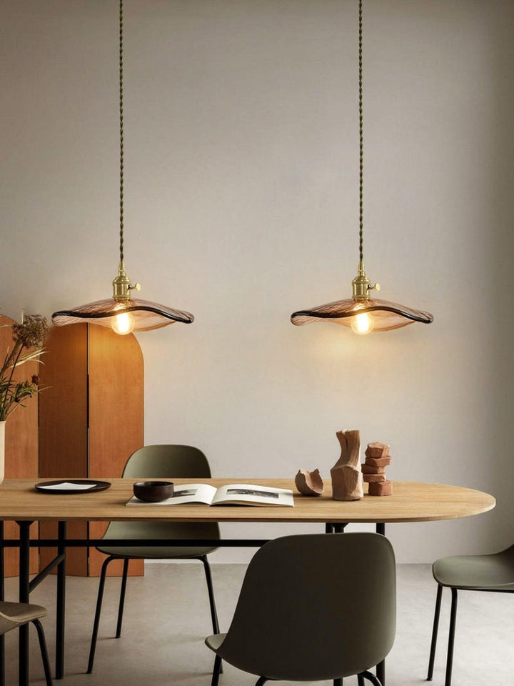 Amber Glass Flower Petal Swag Pendant Light