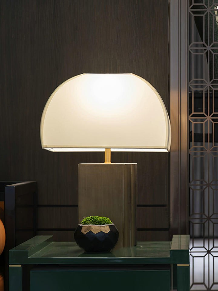 Antique Gold Table Lamp with White Shade – Modern LED Accent Light