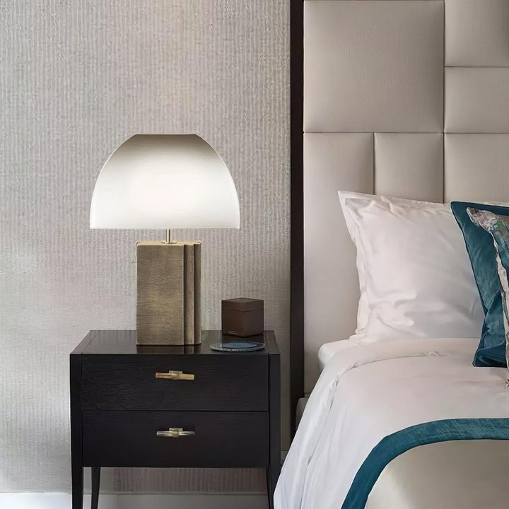 Antique Gold Table Lamp with White Shade – Modern LED Accent Light