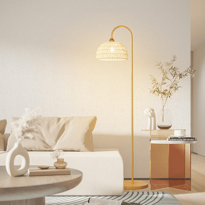 Arched Woven Rattan Floor Lamp