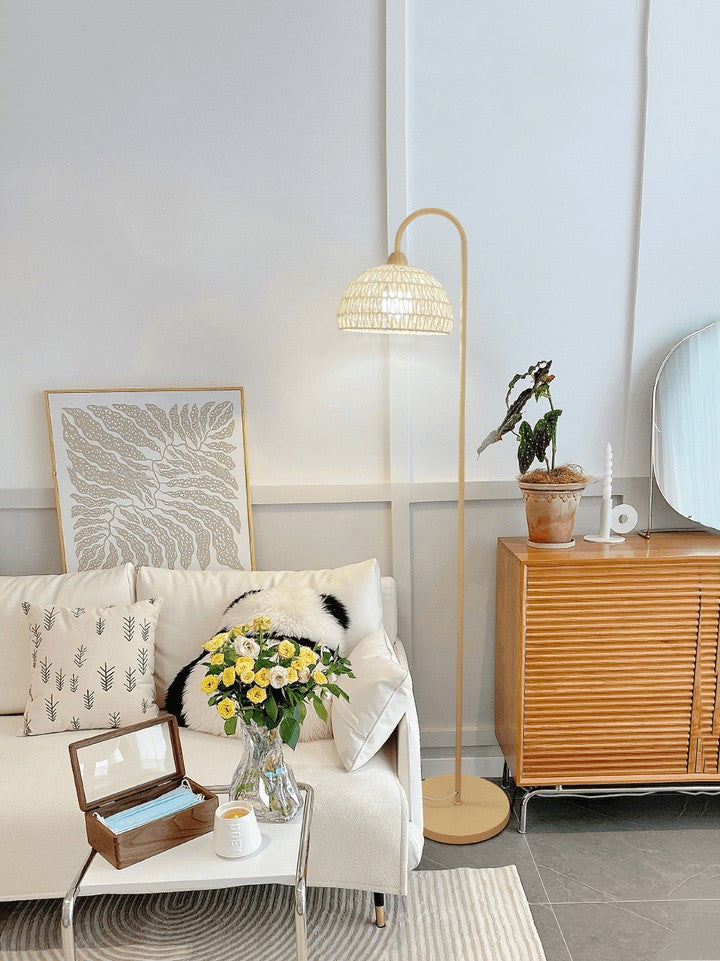 Arched Woven Rattan Floor Lamp