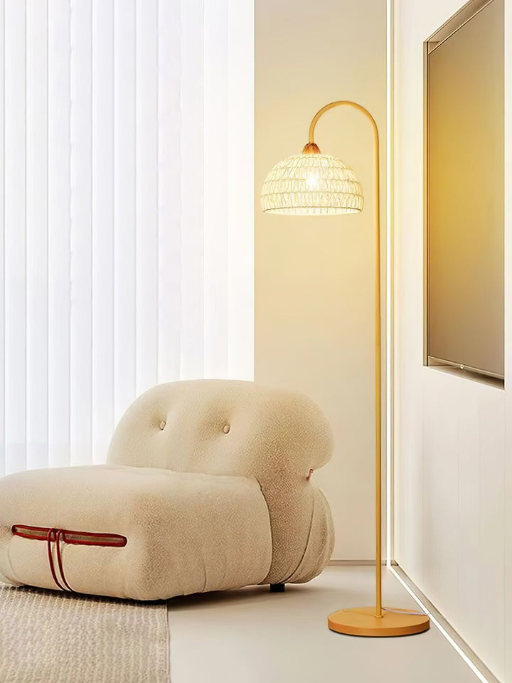 Arched Woven Rattan Floor Lamp