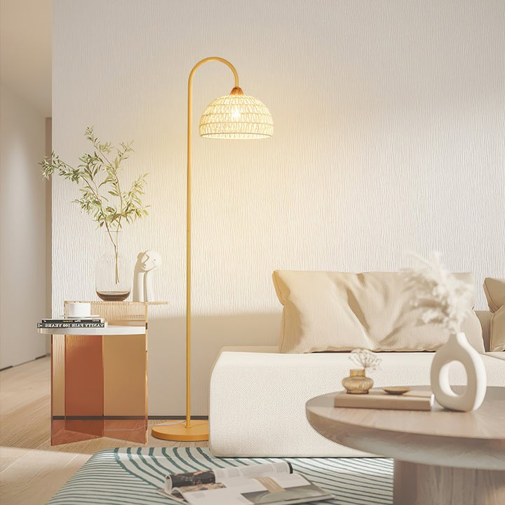 Arched Woven Rattan Floor Lamp