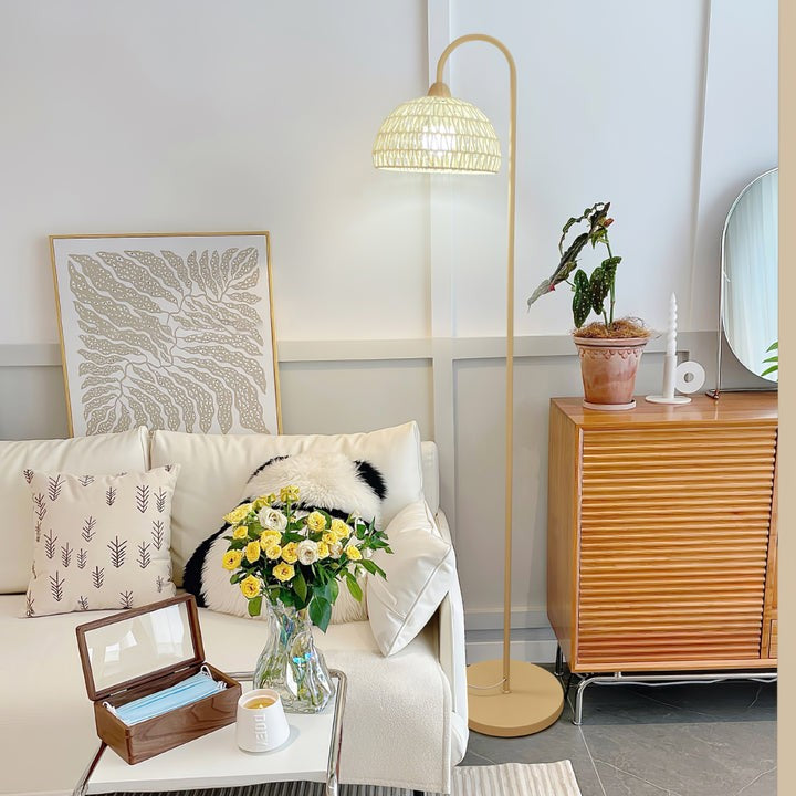 Arched Woven Rattan Floor Lamp