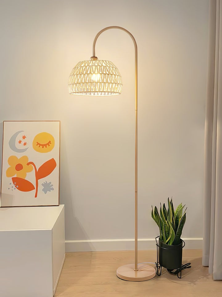 Arched Woven Rattan Floor Lamp