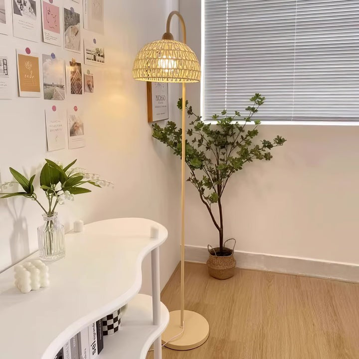 Arched Woven Rattan Floor Lamp