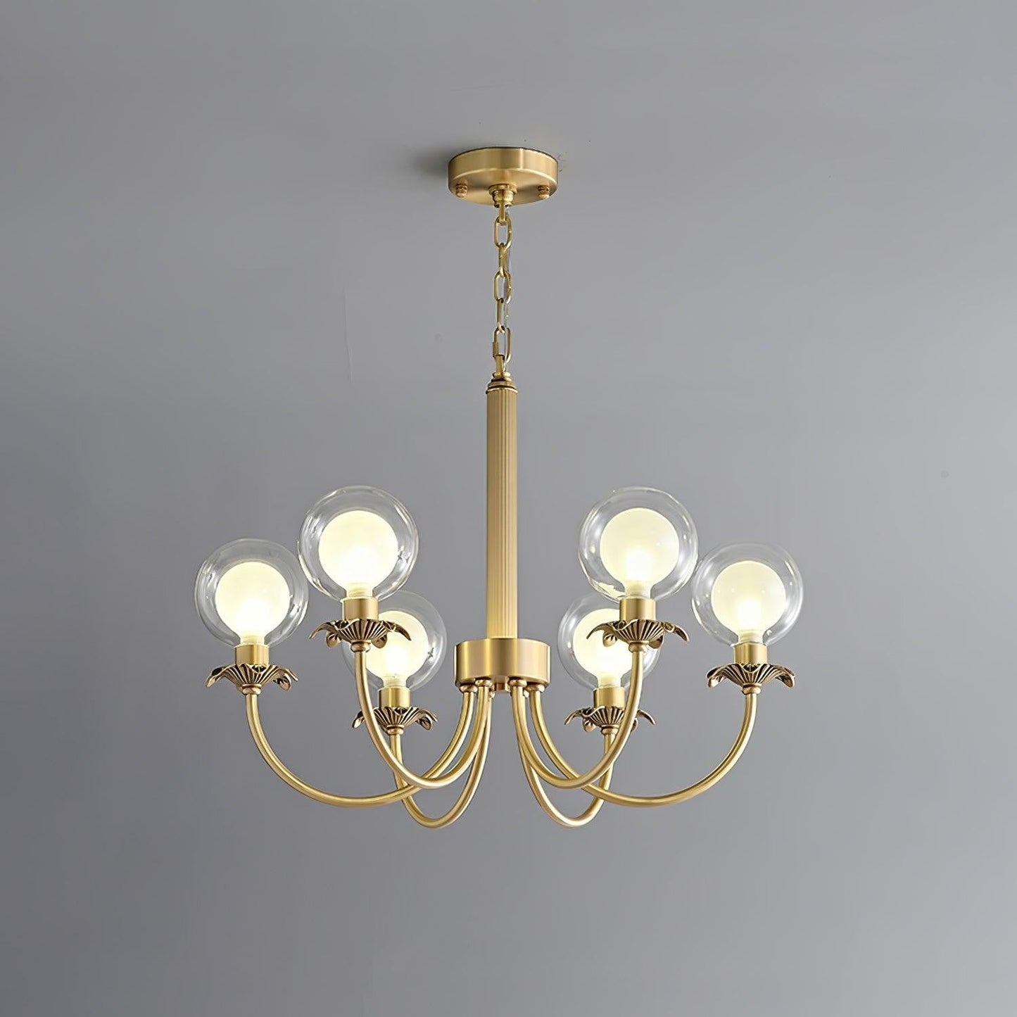 Brass and Glass Orb Chandelier - Modern Sphere LED Fixture
