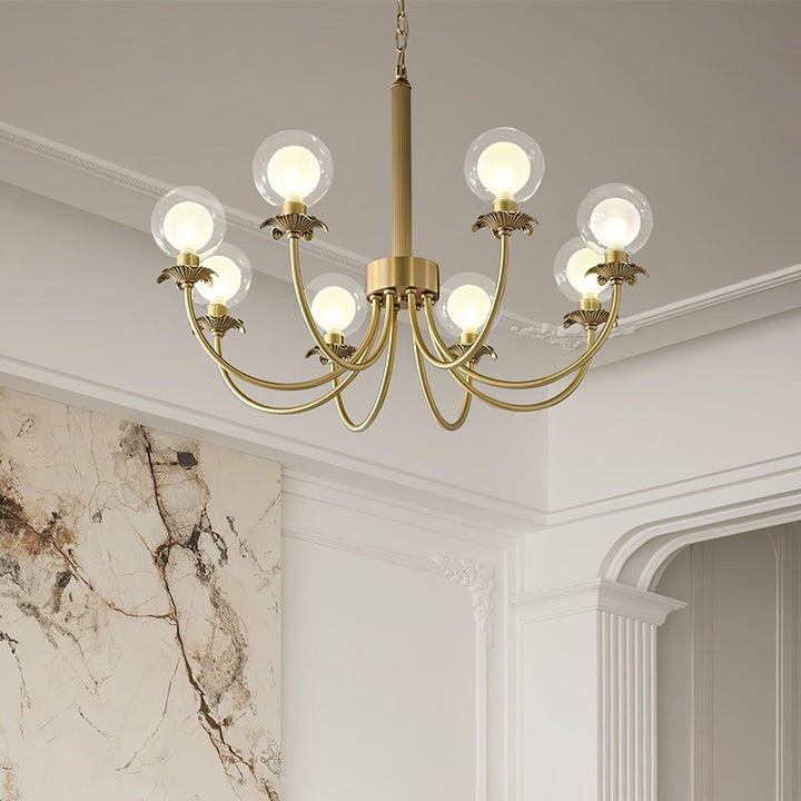 Brass and Glass Orb Chandelier - Modern Sphere LED Fixture