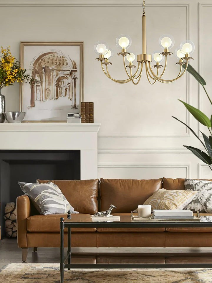 Brass and Glass Orb Chandelier - Modern Sphere LED Fixture