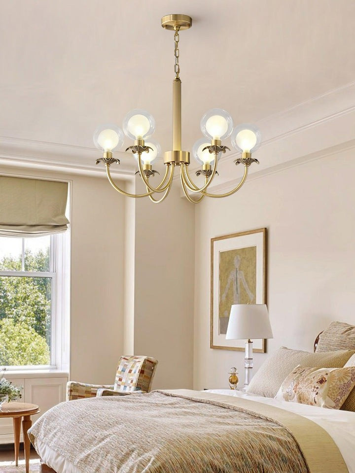 Brass and Glass Orb Chandelier - Modern Sphere LED Fixture