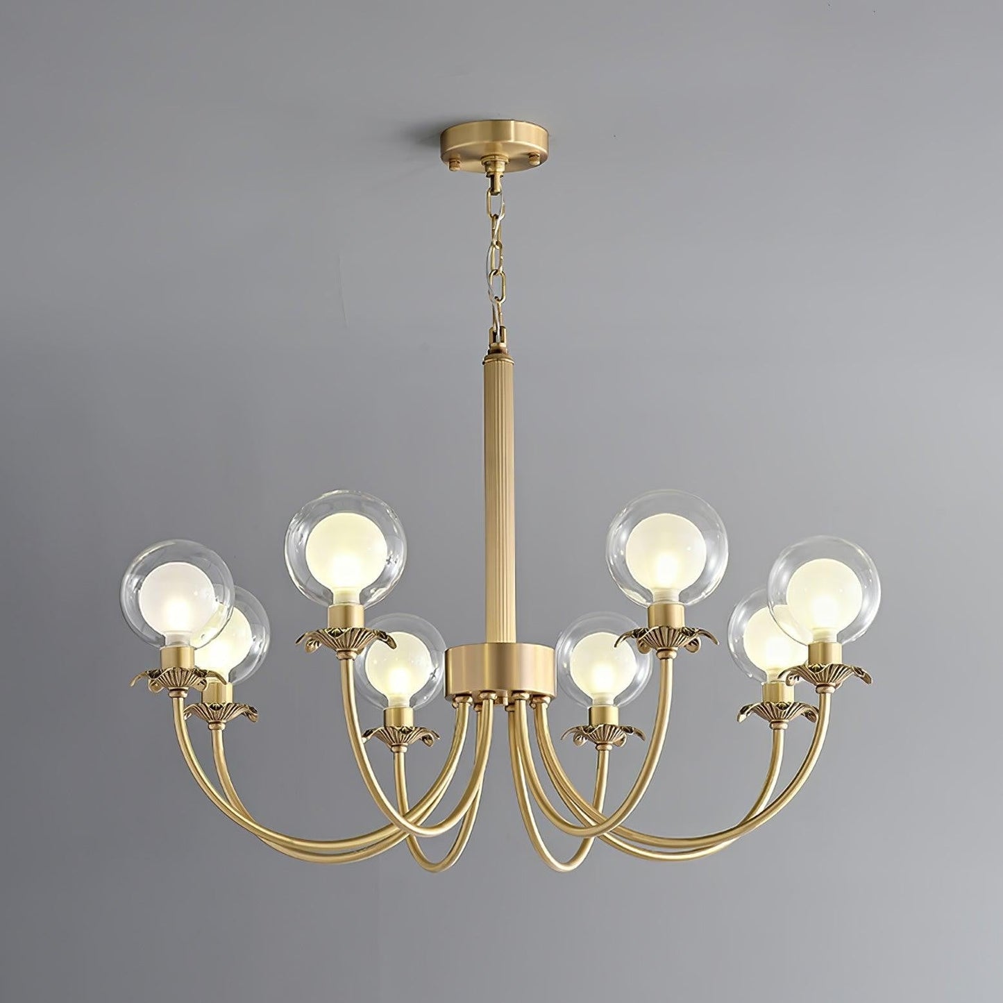 Brass and Glass Orb Chandelier - Modern Sphere LED Fixture