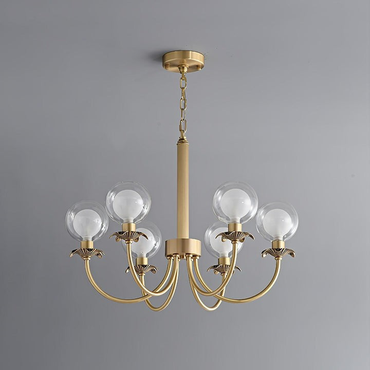 Brass and Glass Orb Chandelier - Modern Sphere LED Fixture