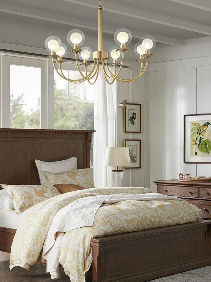 Brass and Glass Orb Chandelier - Modern Sphere LED Fixture