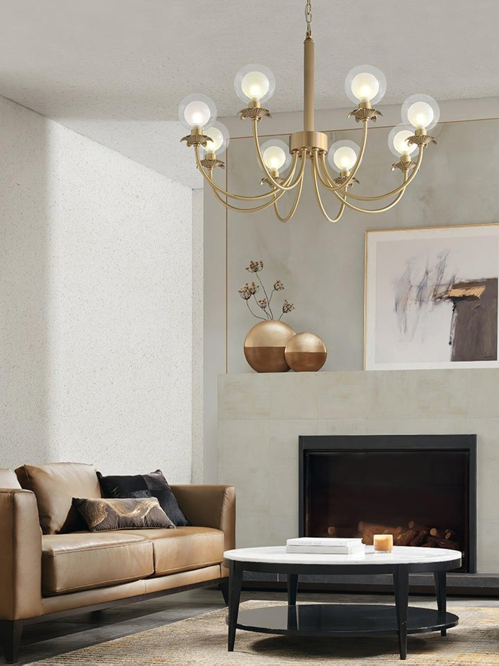 Brass and Glass Orb Chandelier - Modern Sphere LED Fixture