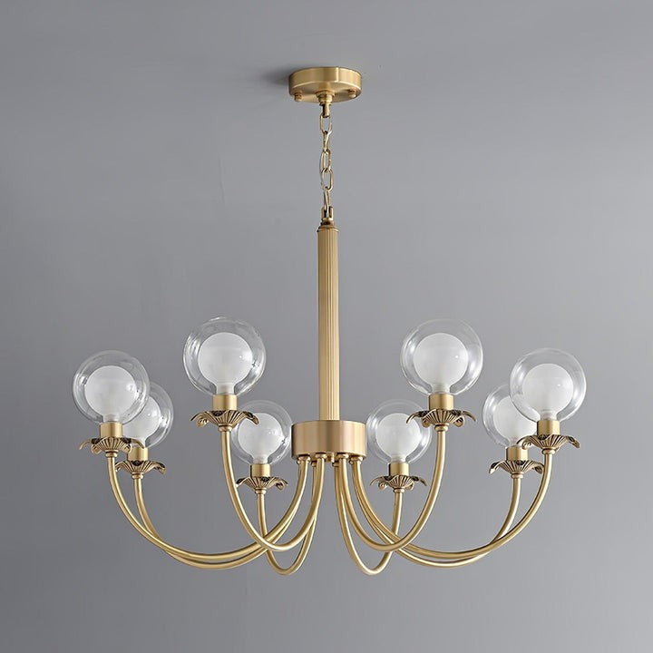 Brass and Glass Orb Chandelier - Modern Sphere LED Fixture