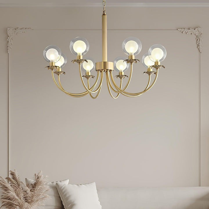 Brass and Glass Orb Chandelier - Modern Sphere LED Fixture