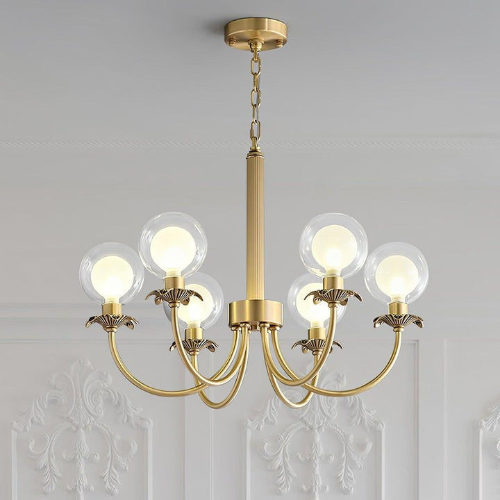 Brass and Glass Orb Chandelier - Modern Sphere LED Fixture