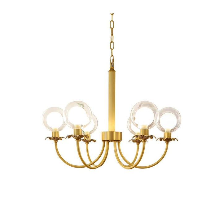 Brass and Glass Orb Chandelier - Modern Sphere LED Fixture