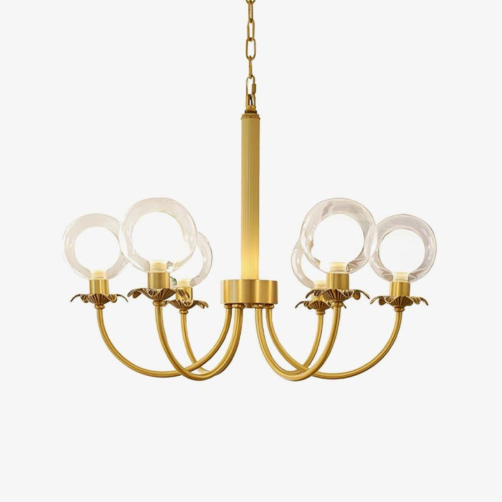 Brass and Glass Orb Chandelier - Modern Sphere LED Fixture