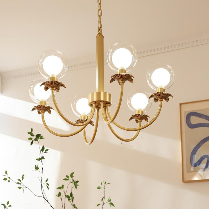 Brass and Glass Orb Chandelier - Modern Sphere LED Fixture