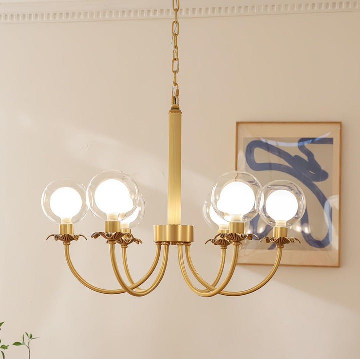 Brass and Glass Orb Chandelier - Modern Sphere LED Fixture