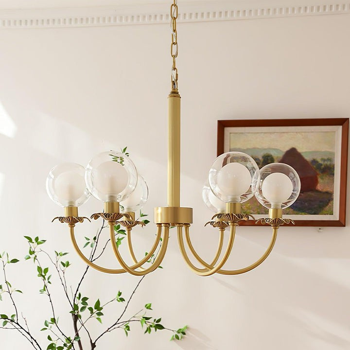 Brass and Glass Orb Chandelier - Modern Sphere LED Fixture