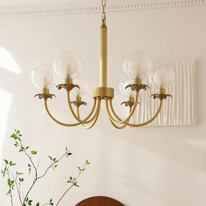 Brass and Glass Orb Chandelier - Modern Sphere LED Fixture