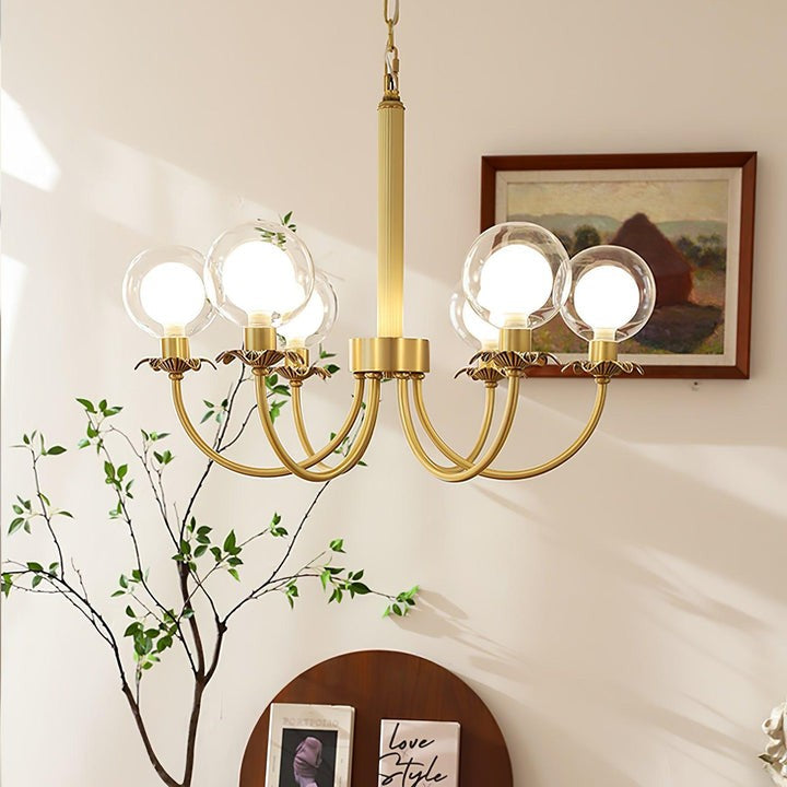 Brass and Glass Orb Chandelier - Modern Sphere LED Fixture