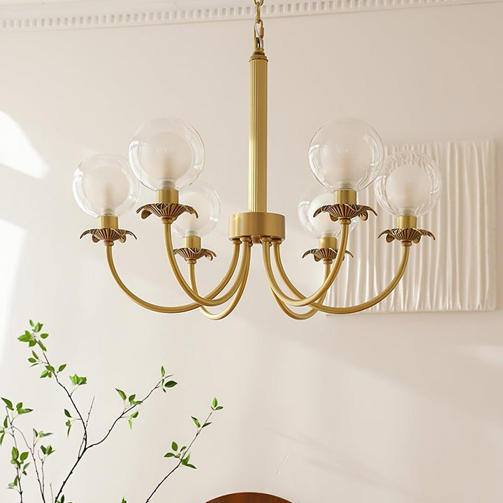 Brass and Glass Orb Chandelier - Modern Sphere LED Fixture