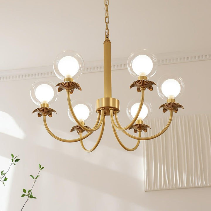 Brass and Glass Orb Chandelier - Modern Sphere LED Fixture