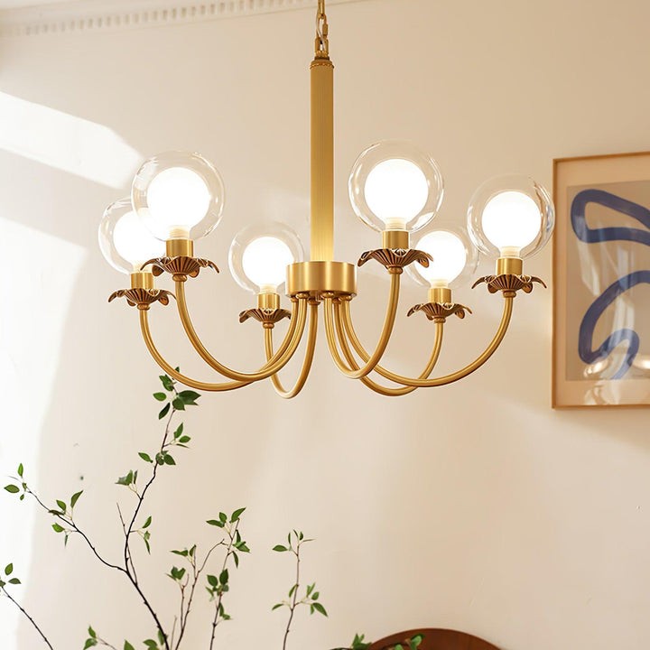 Brass and Glass Orb Chandelier - Modern Sphere LED Fixture