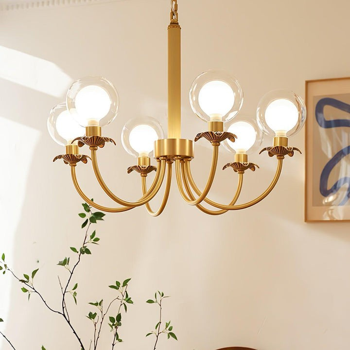 Brass and Glass Orb Chandelier - Modern Sphere LED Fixture
