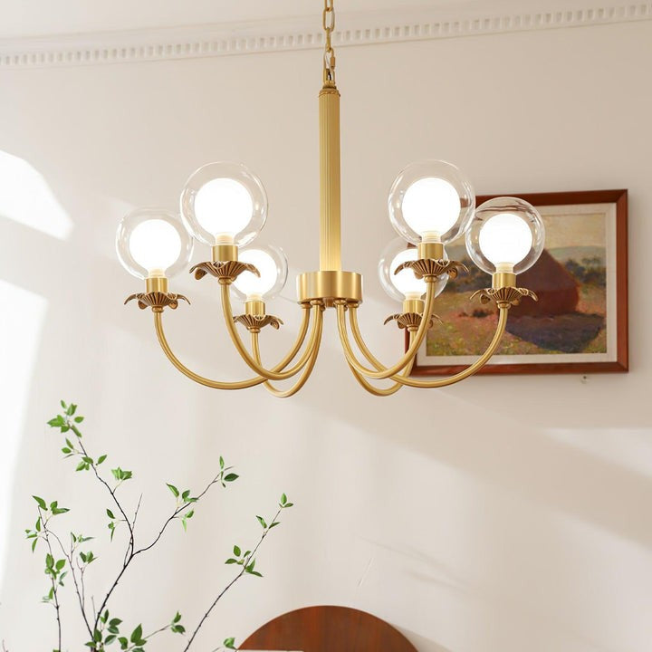 Brass and Glass Orb Chandelier - Modern Sphere LED Fixture