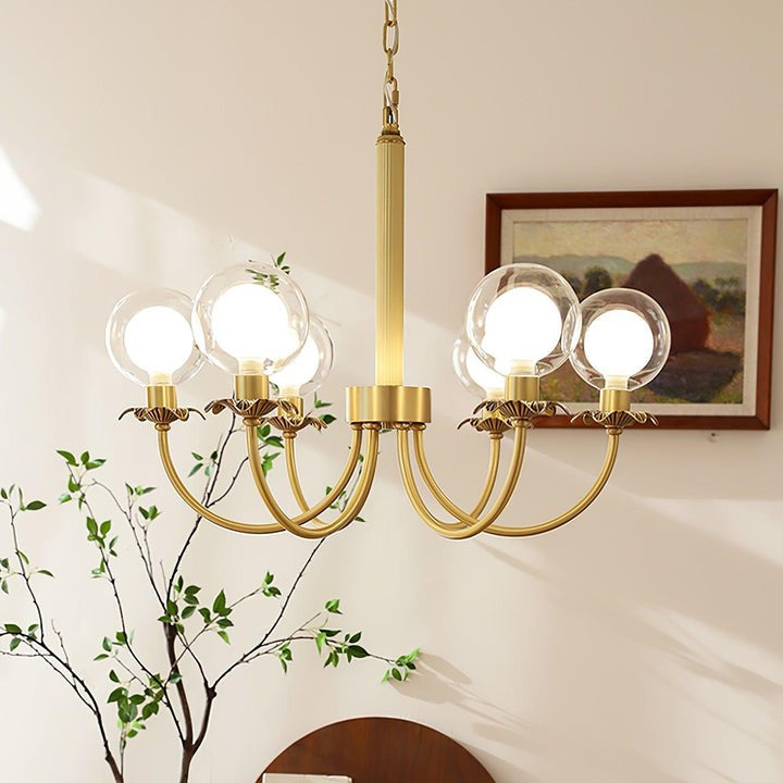 Brass and Glass Orb Chandelier - Modern Sphere LED Fixture