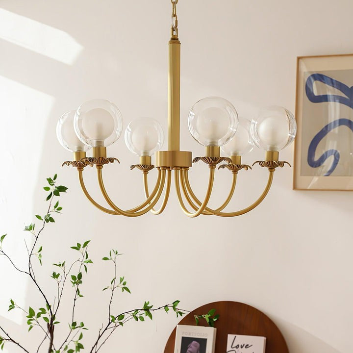 Brass and Glass Orb Chandelier - Modern Sphere LED Fixture