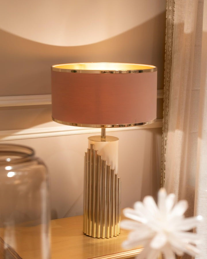 Minimalist White Marble Table Lamp with Gold Brass Accents